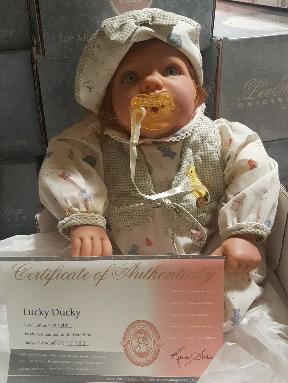 Lee Middleton Lucky Ducky Baby Doll 2000 COA Box Reva Schick Limited Edition